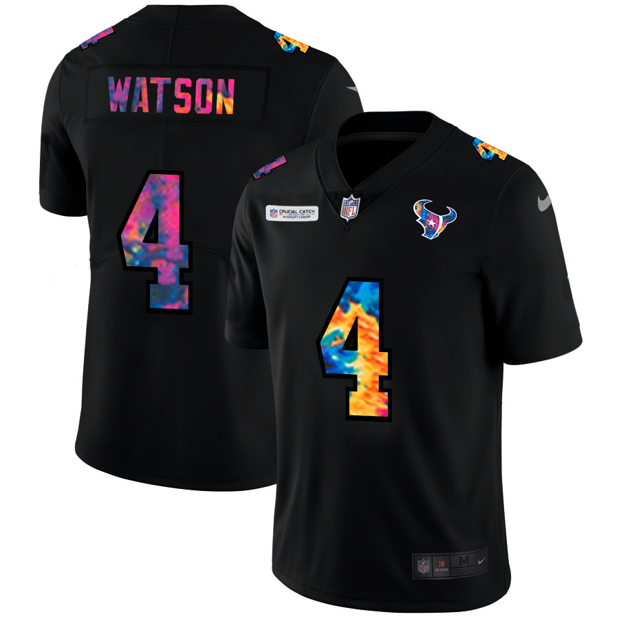 NFL Houston Texans #4 Deshaun Watson Men Nike MultiColor Black 2020  Crucial Catch Vapor Untouchable Limited Jersey->houston texans->NFL Jersey